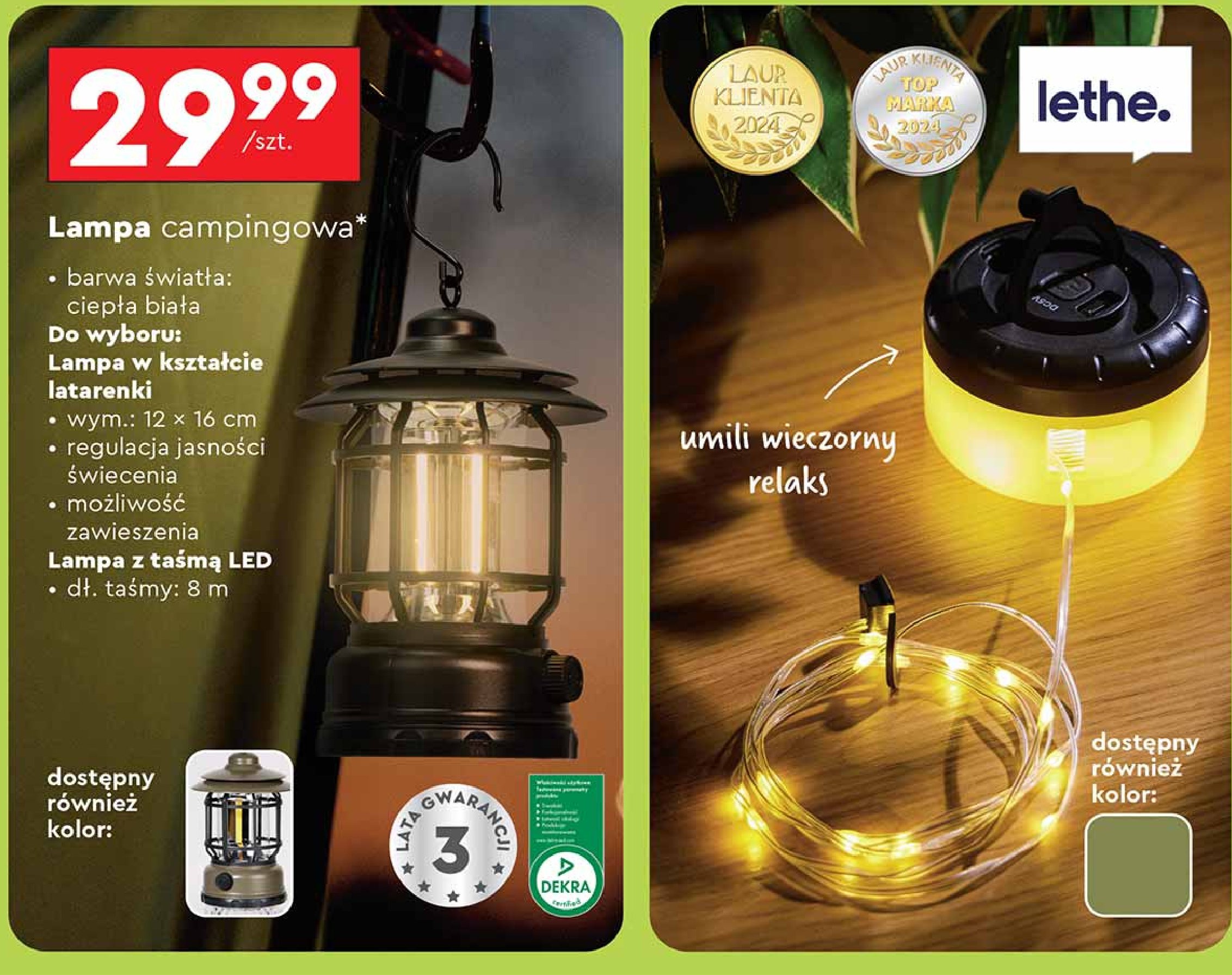 Lampa campingowa w kształcie latarenki Lethe promocja w Biedronka