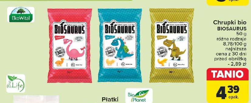 Chrupki kukurydziane bezglutenowe sól morska Biosaurus promocja