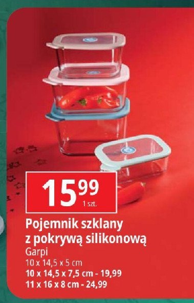 Pojemnik szklany z pokrywą silikonową 11 x 16 x 8 cm Garpi promocja