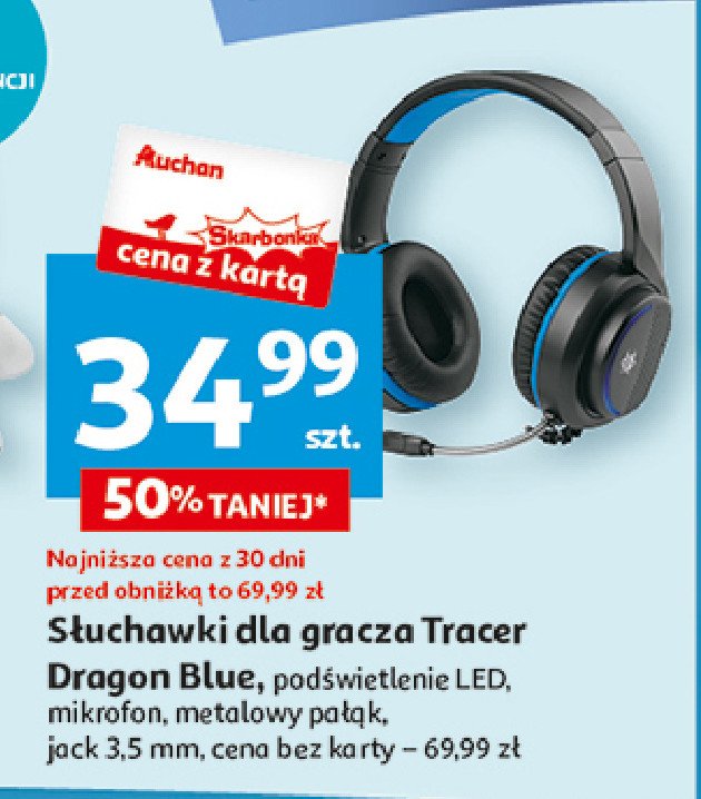Słuchawki z mikrofonem dragon niebieskie Tracer promocja w Auchan