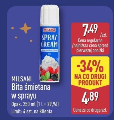 Bita śmietana w sprayu Milsani promocja w Aldi