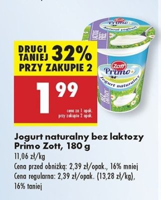Jogurt naturalny bez laktozy Zott primo promocja