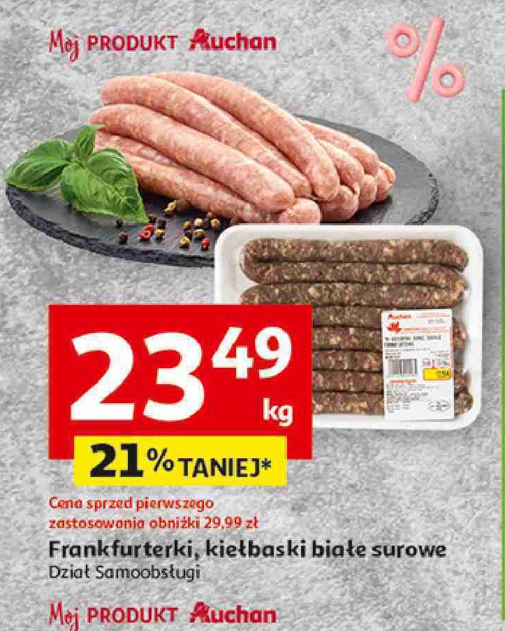 Kiełbasa biała surowa Auchan różnorodne (logo czerwone) promocja