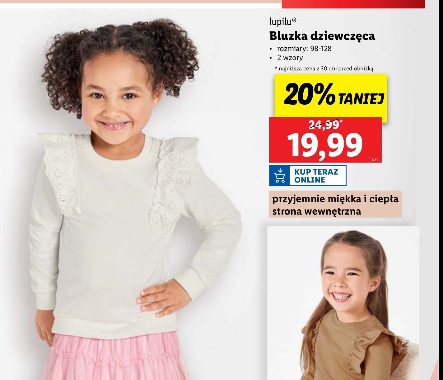 Bluzka dziewczęca z długim rękawem Lupilu promocja w Lidl