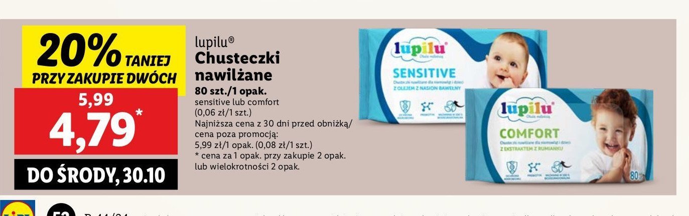 Chusteczki nawilżane Lupilu sensitive promocja