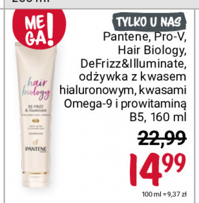 Odżywka do włosów kwasem hialuronowym kwasami omega-9 i prowitaminą b5 Pantene pro-v hair biology promocja