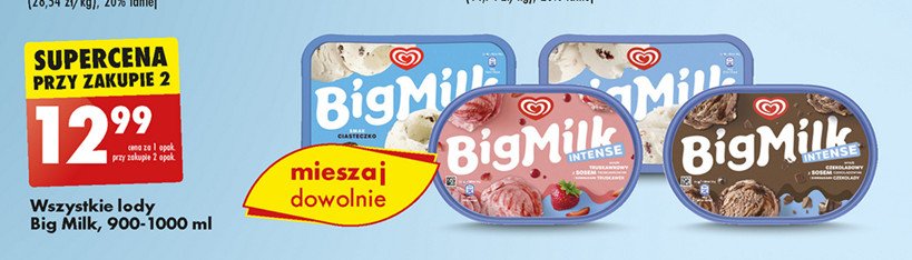 Lody truskawka Algida big milk promocja w Biedronka