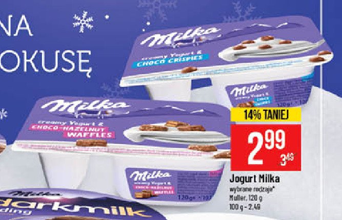 Jogurt z kulkami zbożowymi Milka choco-hazelnut waffles promocja