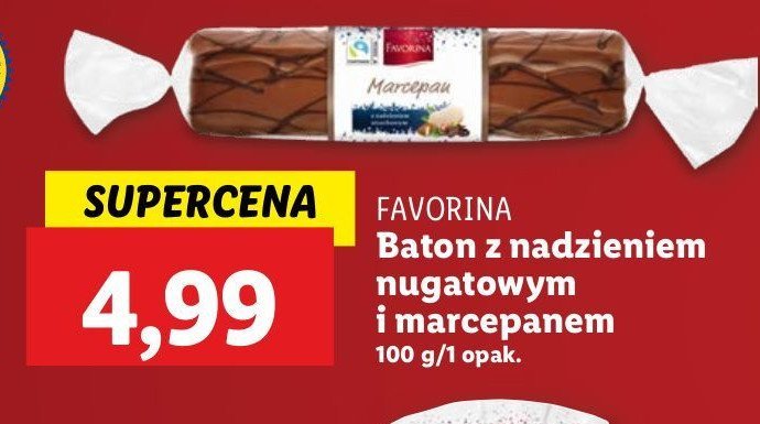 Batonik z nadzieniem marcepanowo-nugatowym Favorina promocja