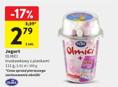 Jogurt OLMICI truskawkowy z piankami promocja w Intermarche