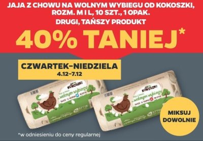 Jaja z chowu na wolnym wybiegu od kokoszki rozmiar M1L, 10 szt., 1 opak., drugi, tańszy produkt promocja w Netto