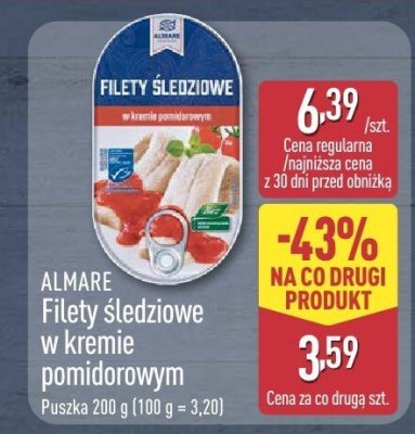 Filety śledziowe w kremie pomidorowym Almare promocja w Aldi