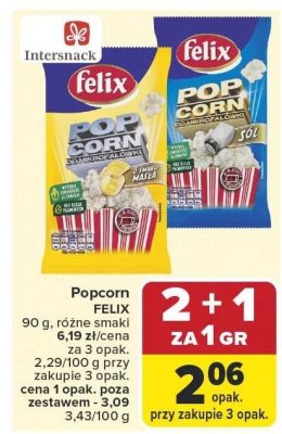 Popcorn Felix 90g różne smaki promocja w Carrefour