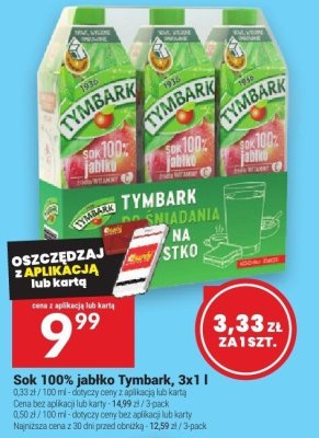 Sok 100% jabłko Tymbark, 3x1 l promocja w Twój Market