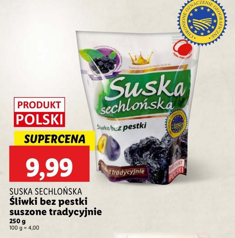 Śliwka suszona bez pestki Suska sechlońska promocja w Lidl