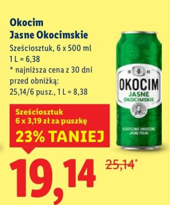 Piwo Jasne Okocimskie 6 x 500 ml promocja w Lidl