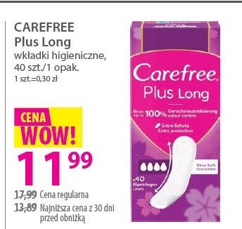 Wkładki higieniczne long Carefree plus promocja w Hebe