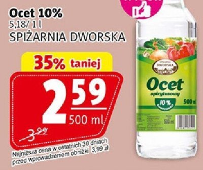 Ocet 10% SPIŻARNIA DWORSKA promocja w Prim Market