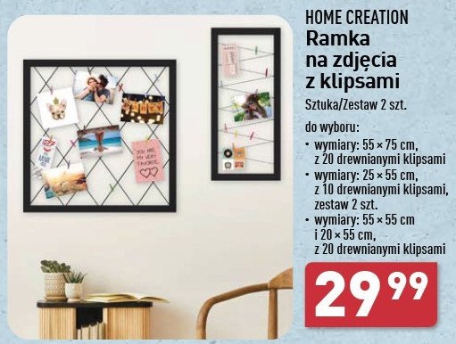 Ramka na zdjęcia 55 x 55 cm + 20 x 55 cm z 20 klipsami Home creation promocja