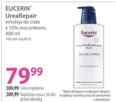 Emulsja do ciała EUCERIN UreaRepair z 10% mocznikiem promocja w Hebe