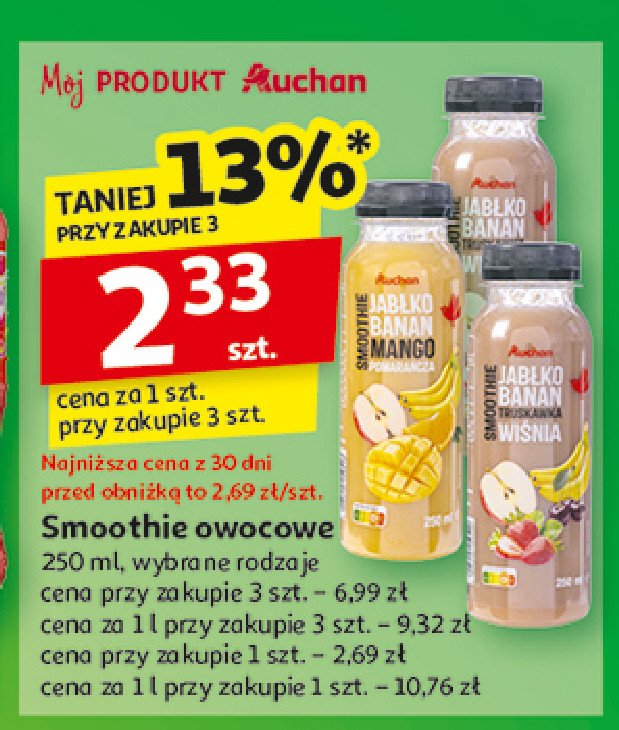 Smoothie jabłko-banan-truskawka-wiśnia Auchan promocja