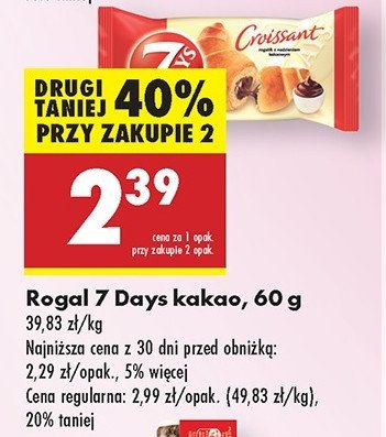 Croissant z nadzieniem o smaku kakaowym 7 days promocja w Biedronka