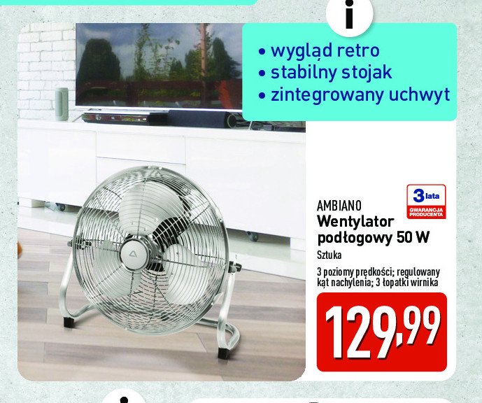 Wentylator podłogowy 50 w AMBIANO promocja w Aldi