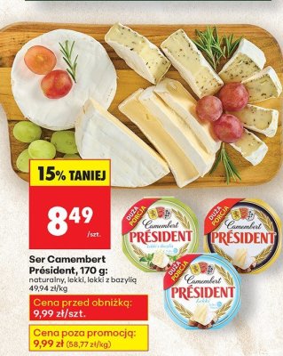 Ser Camembert Président, 170 g: naturalny, lekki z bazylia promocja w Biedronka