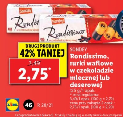 Rurki waflowe w czekoladzie mlecznej Sondey promocja