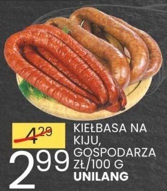 Kiełbasa na kiju, gospodarza zł/100g Unilang promocja w Wafelek