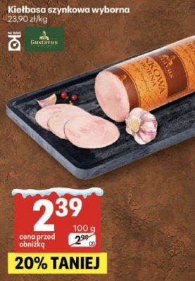 Kiełbasa szynkowa wyborna Gustavus promocja w Delikatesy Centrum