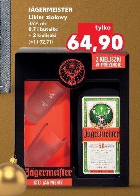 Likier ziołowy JÄGERMEISTER 35% 0,7l butelka + 2 kieliszki promocja w Kaufland