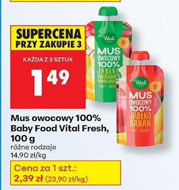 Mus owocowy 100% Baby Food Vital Fresh, 100 g, różne rodzaje promocja w Biedronka