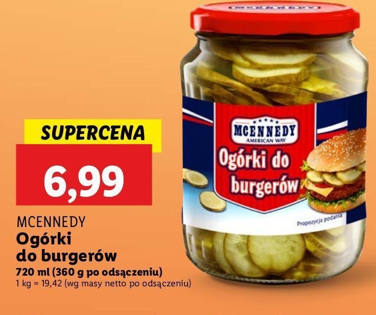 Ogórki w plastrach do hamburgerów Mcennedy promocja