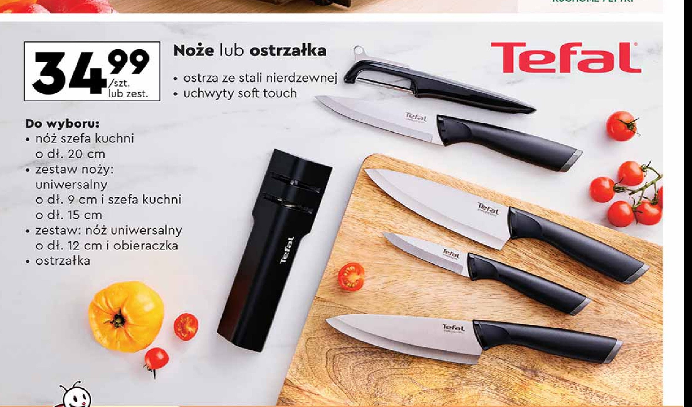 Nóż uniwersalny 9 cm + nóż szefa kuchni 15 cm Tefal promocja w Biedronka