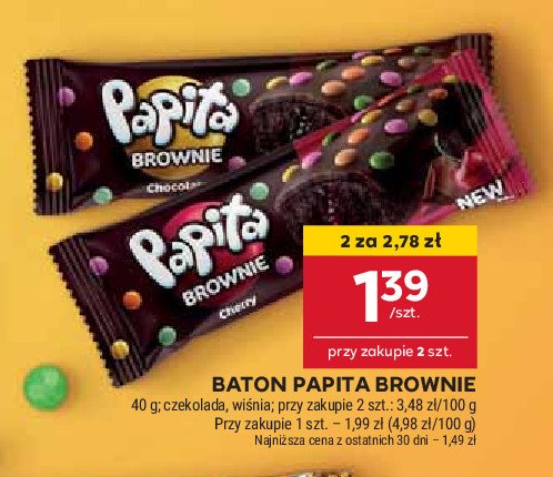 Baton brownie cherry Papita promocja w Stokrotka