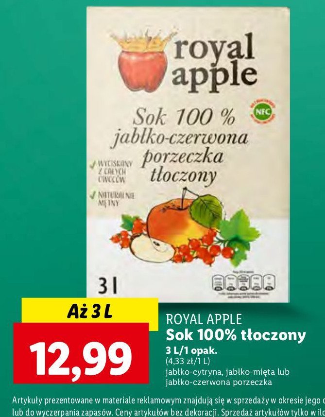 Sok jabłko-cytryna Royal apple promocja w Lidl