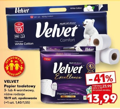 Papier toaletowy VELVET 3-lub 4-warstwowy różne rodzaje promocja w Kaufland