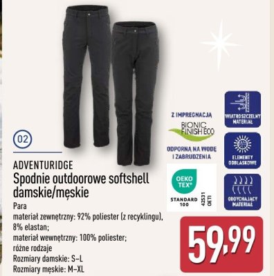 Spodnie outdoorowe softshell damskie/męskie  promocja w Aldi