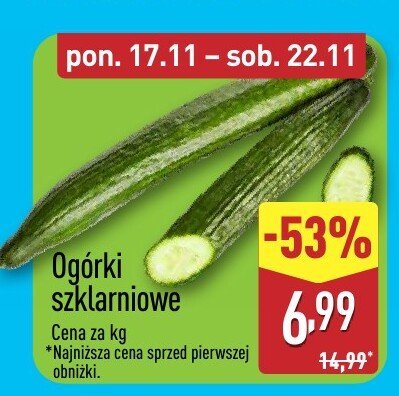 Ogórki szklarniowe promocja w Aldi