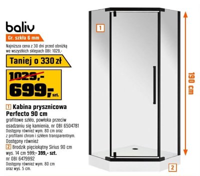 Kabina prysznicowa Perfecto 90 cm promocja w OBI