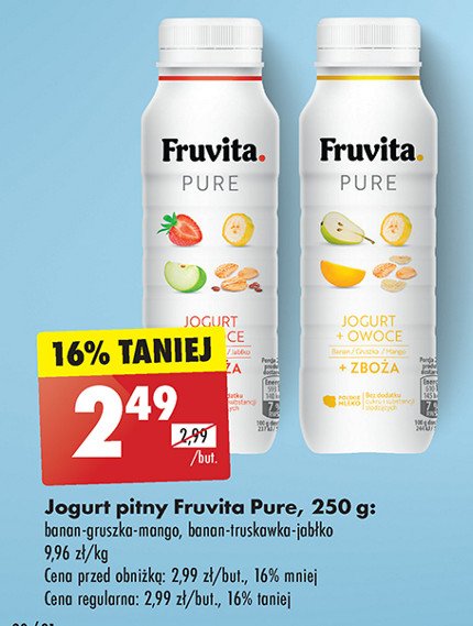 Jogurt banan truskawka jabłko + płatki owsiane i siemię lniane Fruvita pure Fruvitaland promocja