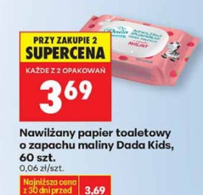 Nawilżany papier toaletowy o zapachu maliny Dada Kids, 60 szt. promocja w Biedronka