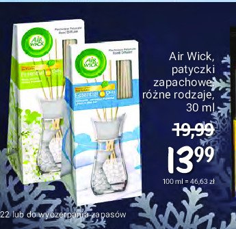 Patyczki zapachowe świeżość letniego poranka Air wick essential oils promocja
