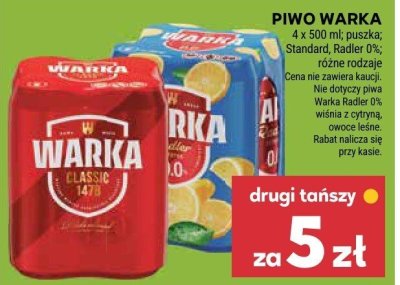 Piwo Warka Classic, Radler 0%; różne rodzaje promocja w Stokrotka