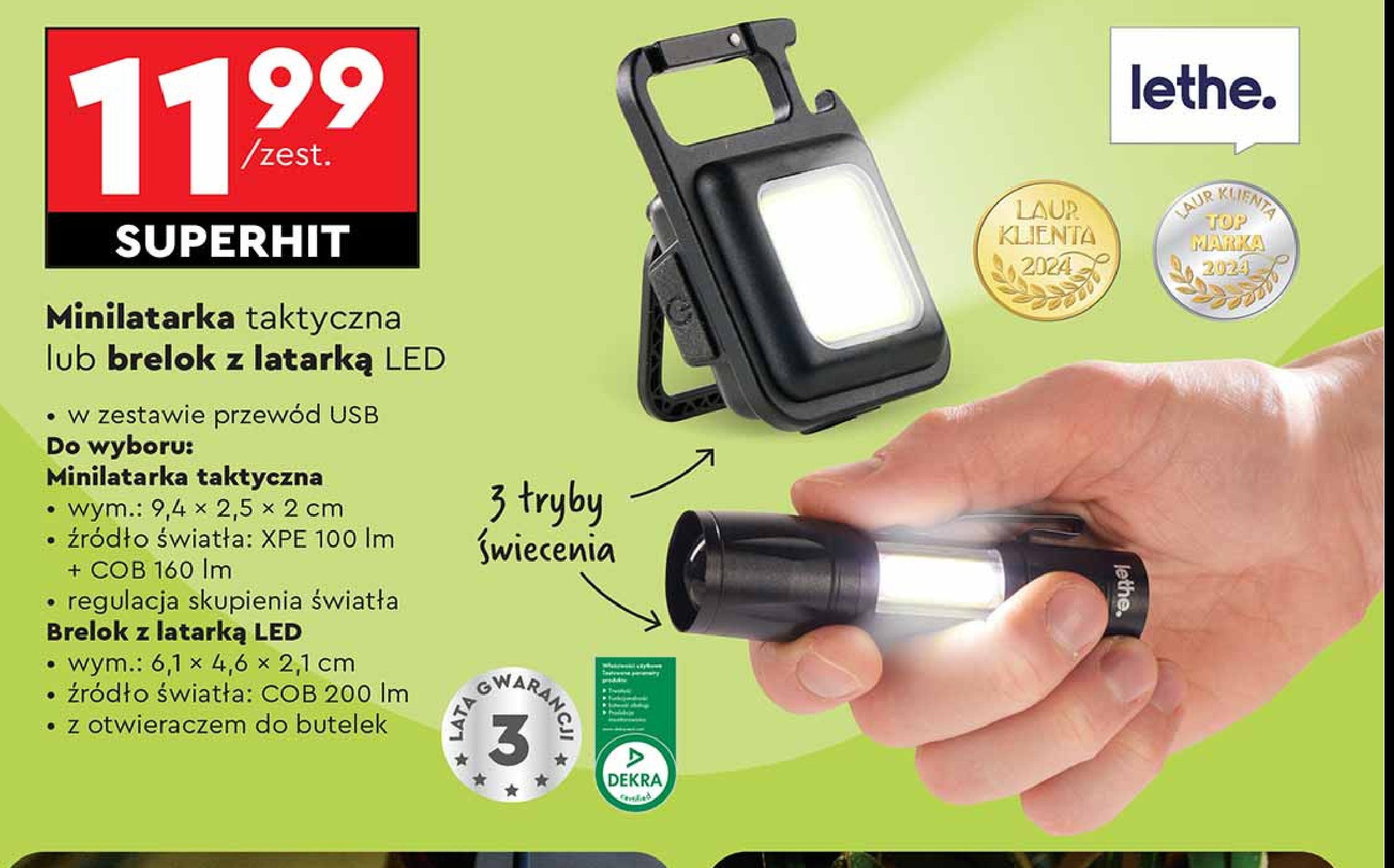 Brelok z latarka led Lethe promocja w Biedronka