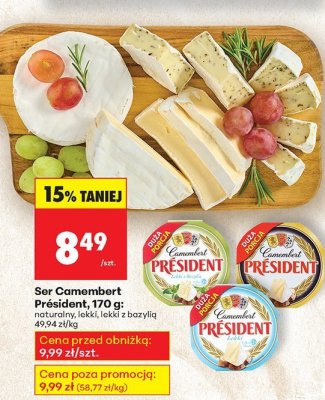 Ser Camembert 170 g lekki z bazylią Président promocja w Biedronka