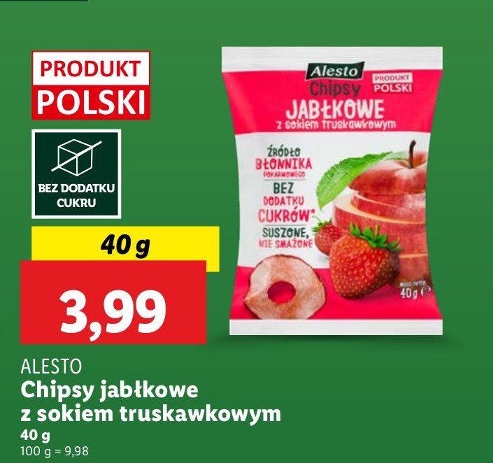 Chipsy jabłkowe z sokiem truskawkowym Alesto promocja