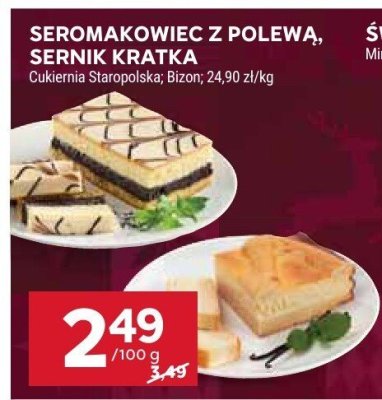 Sernik seromakowiec z polewą, sernik kratka Cukiernia Staropolska, Bizoń promocja w Stokrotka