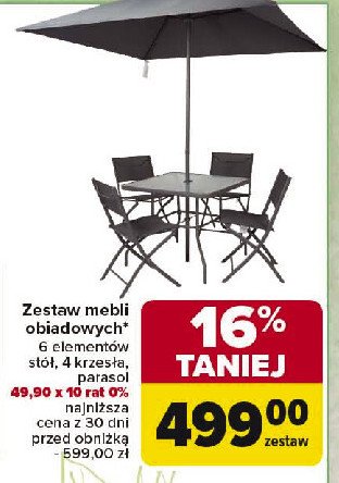 Zestaw mebli ogrodowych: 4 krzesła + stolik + parasol promocja w Carrefour